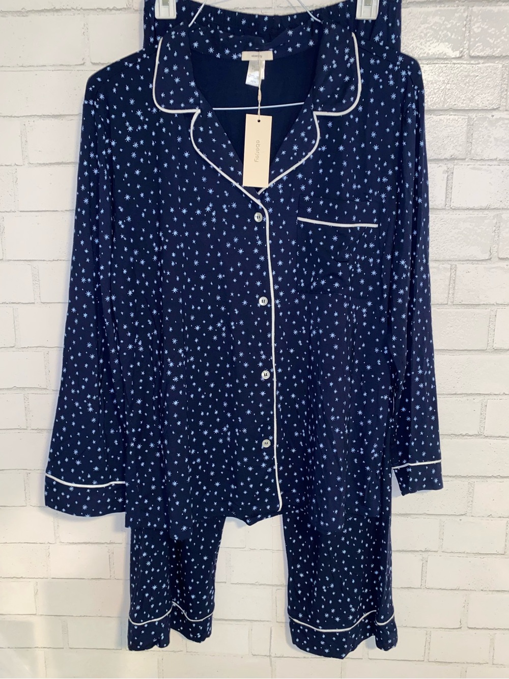 New! Eberjey $158 Gisele Celestial Star Print l Blue Pajama Set Womens MED NWT